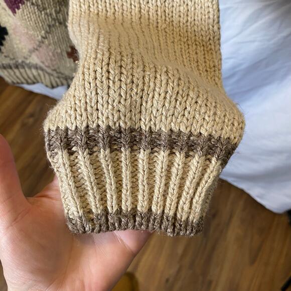 Vintage Midnight Blues Women's Argyle Turtleneck Sweater Large Knitted by Hand - Picture 5 of 10